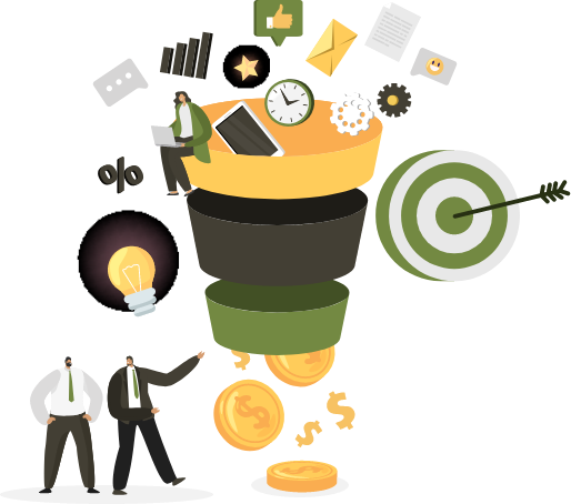 Ilustracija optimizacije stope konverzije - levak konverzije sa korisnicima i profitom