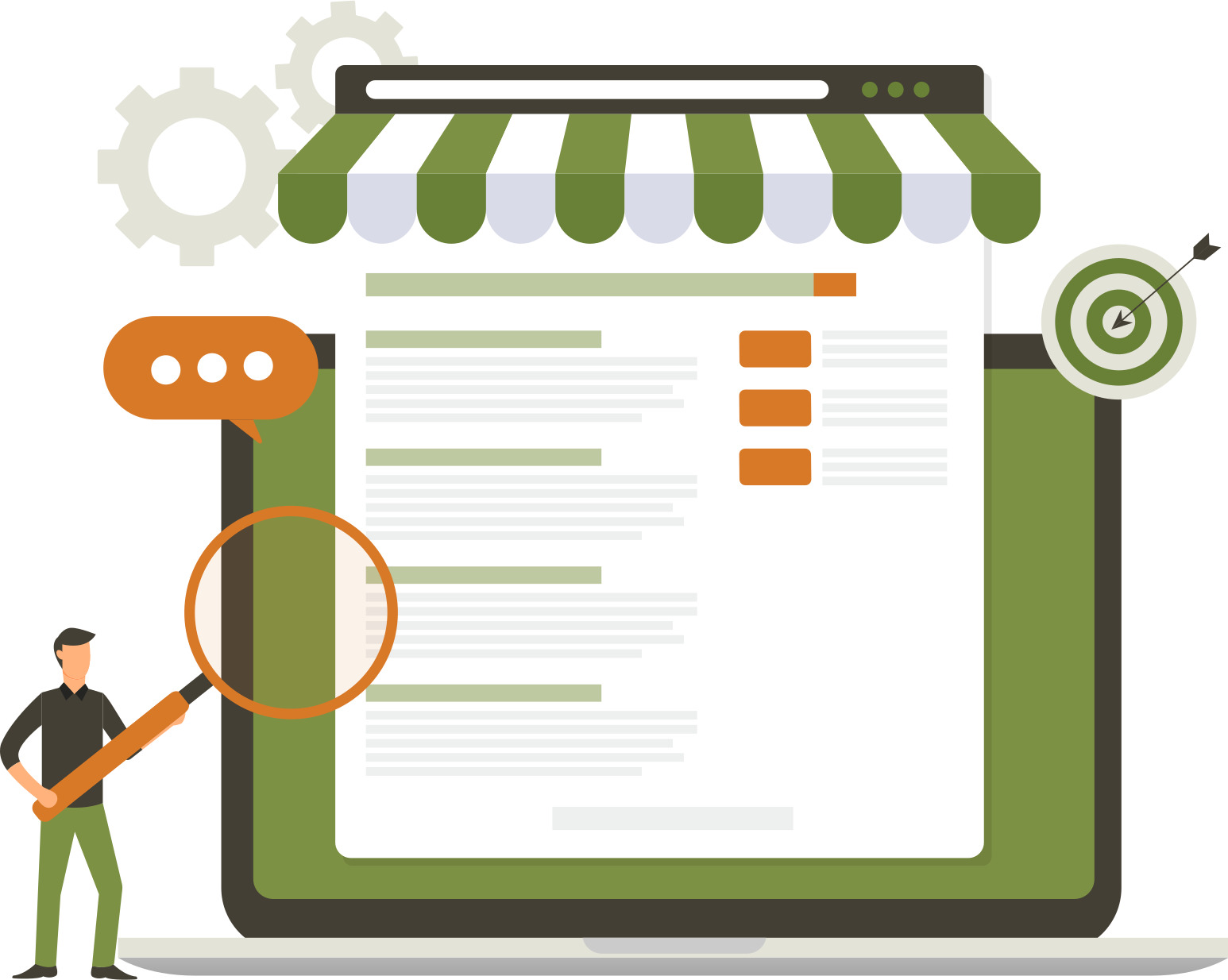 Ilustracija lokalnog SEO-a sa osobom koja pretražuje mobilni uređaj